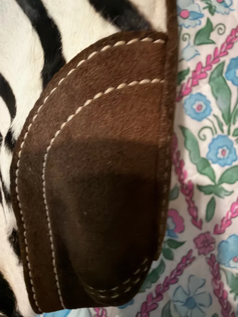 Coach Zebra Hair-On-Hide Shoulder Bag with Brown Suede Trim
